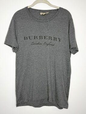 Burberry London England Gray Logo Graphic Tee Shirt Size Large